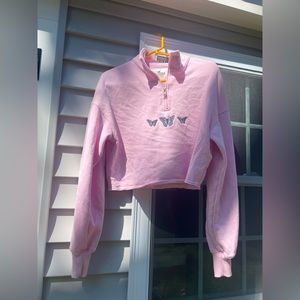 Butterfly embroidered crop zip